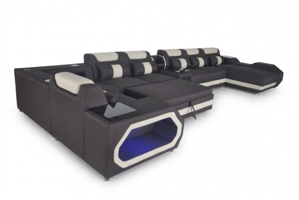 Luxus Sofa Eckcouch Modern Wunnlandschaft Sofas Canapé Eckgarnitur + Luucht + USB