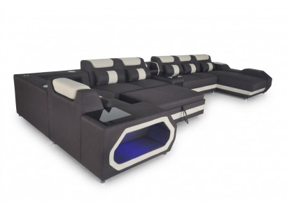 Luxus Sofa Eckcouch Modern Wunnlandschaft Sofas Canapé Eckgarnitur + Luucht + USB