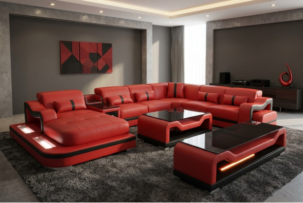 Lieder Canapé Eckcouch Eckgarnitur Wunnlandschaft + RTV + Dësch + USB