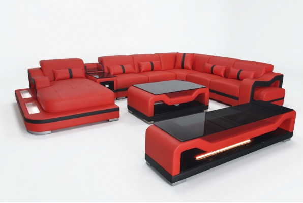 Lieder Canapé Eckcouch Eckgarnitur Wunnlandschaft + RTV + Dësch + USB