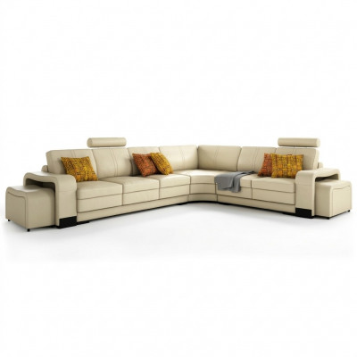 Ecksofa + USB, Polstersofa Wunnlandschaft Sëtz Eck Garnitur Lieder Textil FrancoC