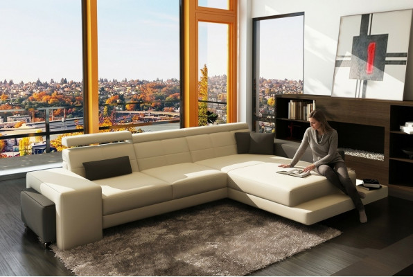 Ecksofa + USB Polster Sofa Wunnlandschaft Sëtz Eck Garnitur Lieder Textil Geroda