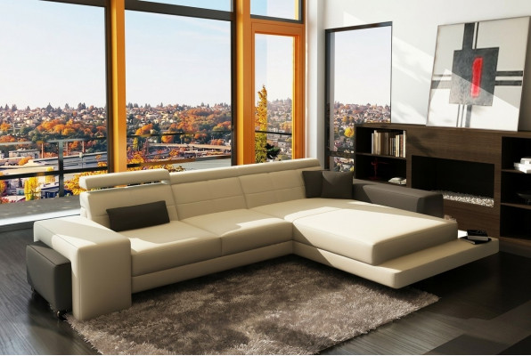 Ecksofa + USB Polster Sofa Wunnlandschaft Sëtz Eck Garnitur Lieder Textil Geroda