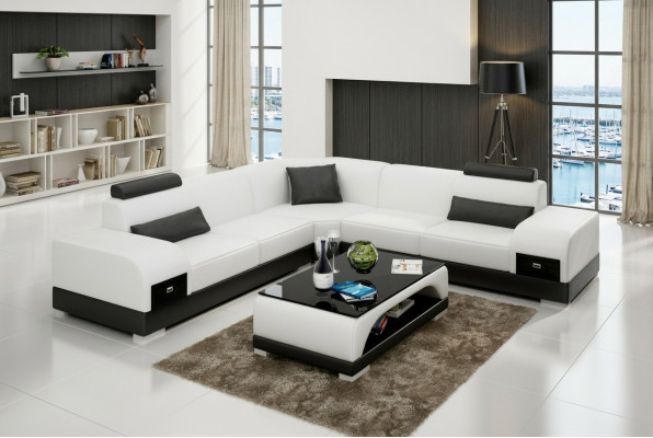 Ledersofa Canapé Wunnlandschaft Ecksofa Eck Garnitur Design Modern Sofa USB Nei