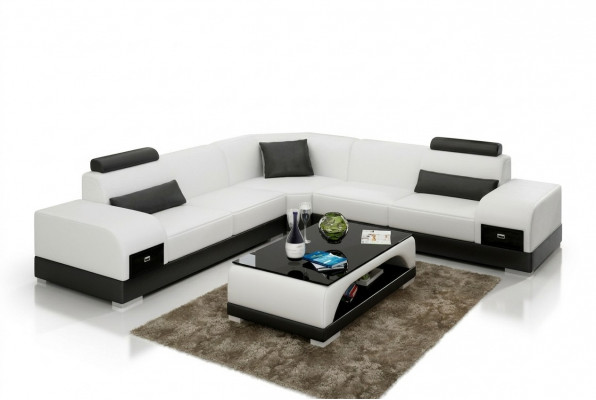 Ledersofa Canapé Wunnlandschaft Ecksofa Eck Garnitur Design Modern Sofa USB Nei