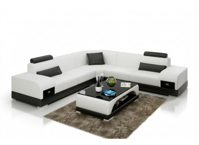 Ledersofa Canapé Wunnlandschaft Ecksofa Eck Garnitur Design Modern Sofa USB Nei