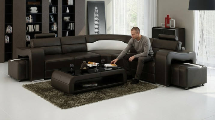 Ledercouch mat USB, Wohnlandschaft Ecksofa Eck Garnitur Design Modern Sofa F3008B