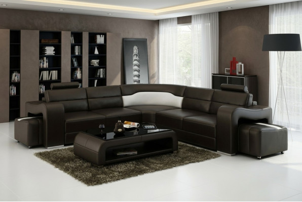 Ledercouch mat USB, Wohnlandschaft Ecksofa Eck Garnitur Design Modern Sofa F3008B