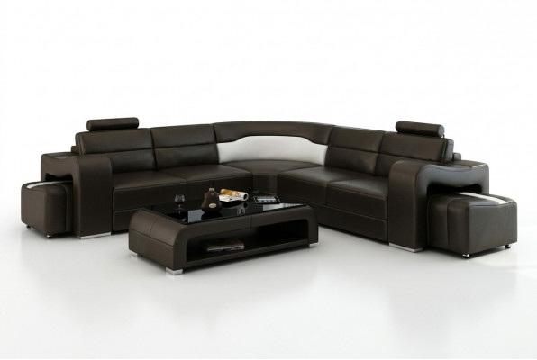 Ledercouch mat USB, Wohnlandschaft Ecksofa Eck Garnitur Design Modern Sofa F3008B