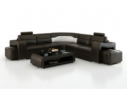 Ledercouch mat USB, Wohnlandschaft Ecksofa Eck Garnitur Design Modern Sofa F3008B