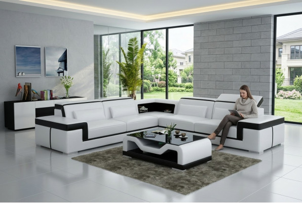 Ledercouch mat USB, Wunnlandschaft Eckssofa Eck Garnitur Design Modern Sofa G8020B