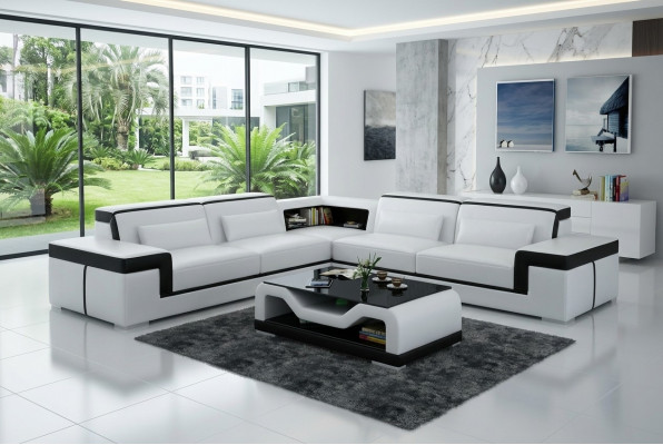 Ledercouch mat USB, Wunnlandschaft Eckssofa Eck Garnitur Design Modern Sofa G8020B