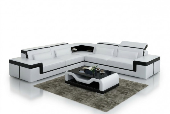 Ledercouch mat USB, Wunnlandschaft Eckssofa Eck Garnitur Design Modern Sofa G8020B