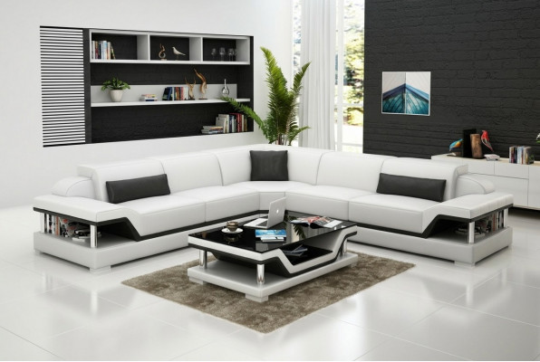 Ledercouch mat USB Wunnlandschaft Eckcouch Eck Garnitur Design Modern Sofa G8004B