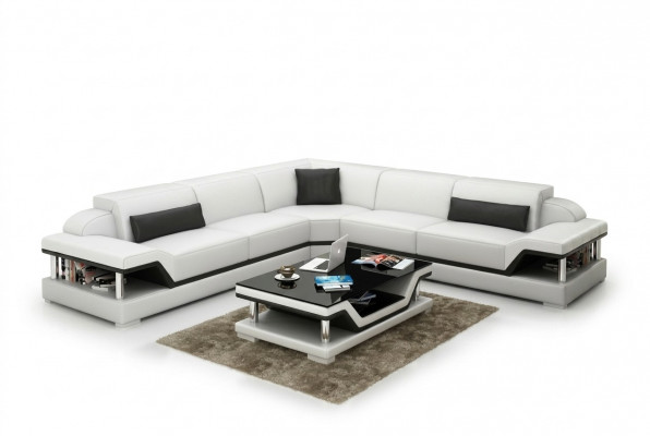 Ledercouch mat USB Wunnlandschaft Eckcouch Eck Garnitur Design Modern Sofa G8004B