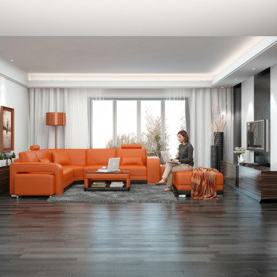 Ledercouch mat USB Wunnlandschaft Eckcouch Eck Garnitur Design Modern Couch F3017B