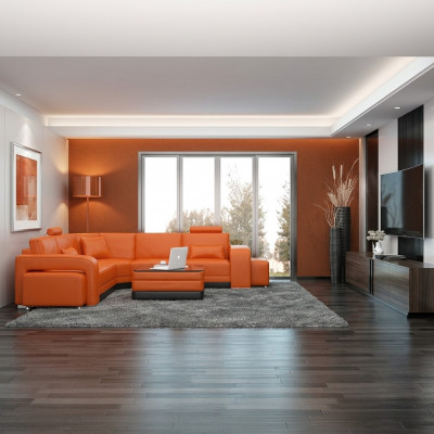 Ledercouch mat USB Wunnlandschaft Eckcouch Eck Garnitur Design Modern Couch F3017B