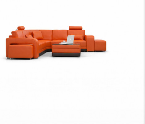 Ledercouch mat USB Wunnlandschaft Eckcouch Eck Garnitur Design Modern Couch F3017B