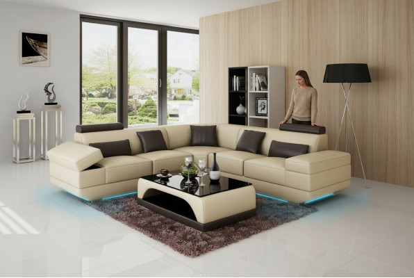Ledercouch Couch Wunnlandschaft Eckcouch Eck Garnitur Moossfabrikatioun Modern Couch USB