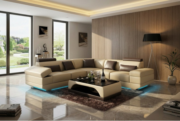 Ledercouch Couch Wunnlandschaft Eckcouch Eck Garnitur Moossfabrikatioun Modern Couch USB
