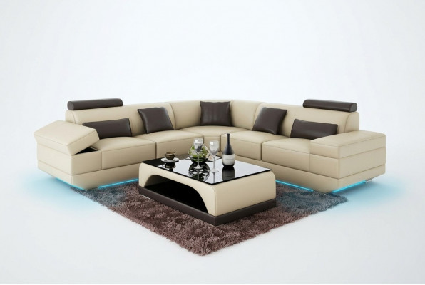 Ledercouch Couch Wunnlandschaft Eckcouch Eck Garnitur Moossfabrikatioun Modern Couch USB