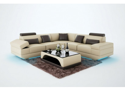 Ledercouch Couch Wunnlandschaft Eckcouch Eck Garnitur Moossfabrikatioun Modern Couch USB