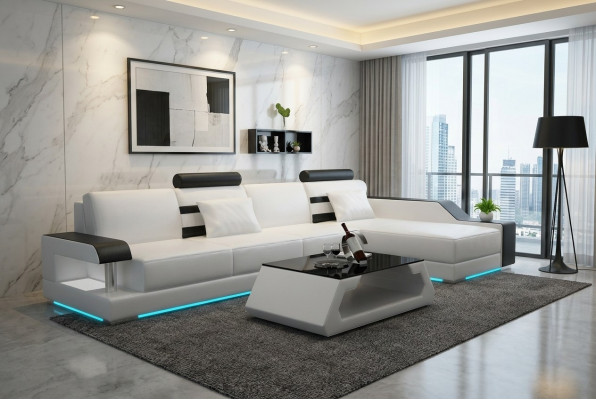 Ledercouch Moossfabrik Couch Wunnlandschaft Ecksgaarnitur Design Sofa USB Nei