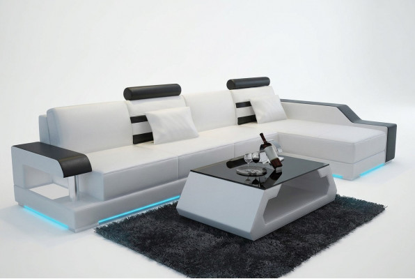 Ledercouch Moossfabrik Couch Wunnlandschaft Ecksgaarnitur Design Sofa USB Nei