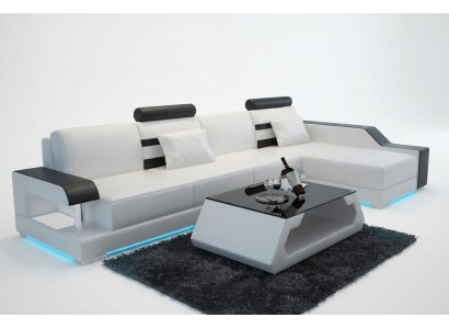 Ledercouch Moossfabrik Couch Wunnlandschaft Ecksgaarnitur Design Sofa USB Nei