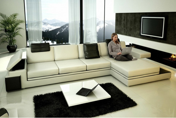 Ecksofa mat USB Canapé Sofa Wohnlandschaft Sëtz Eck Garnitur Lieder Textil PHM88
