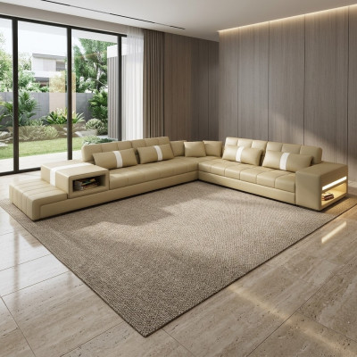 Ecksofa Sofa Canapé USB Polster Wunnlandschaft Ledersofa Design L Form Nei Beige