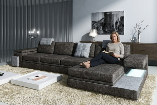 Design Ledersofa Sofa mat USB Polster Wunnlandschaft Eck Garnitur Textil Tachau
