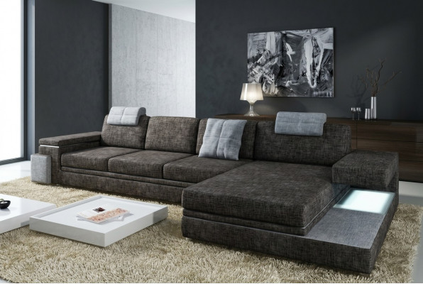 Design Ledersofa Sofa mat USB Polster Wunnlandschaft Eck Garnitur Textil Tachau