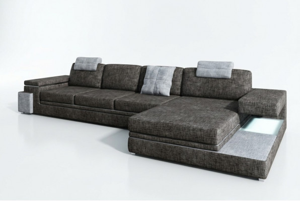 Design Ledersofa Sofa mat USB Polster Wunnlandschaft Eck Garnitur Textil Tachau