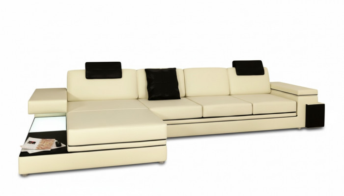 Wunnzëmmer Sofa Ledersofa Polstercouch Sëtzkomplett Modern Beleuchtet LED + USB