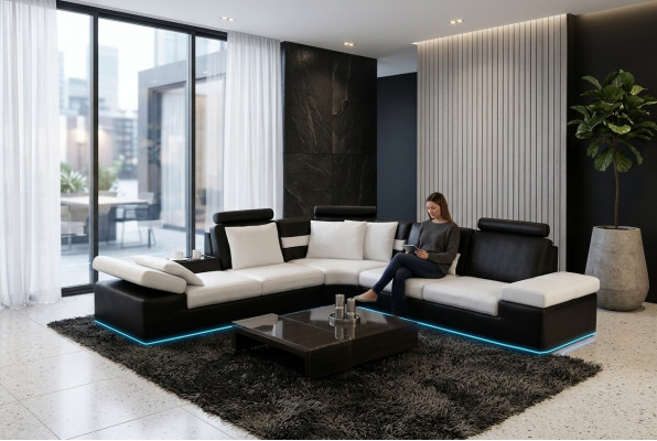 Wunnzëmmer Sofa Lieder-Sofa Sëtzgrupp Modern Multifunktions Couch USB