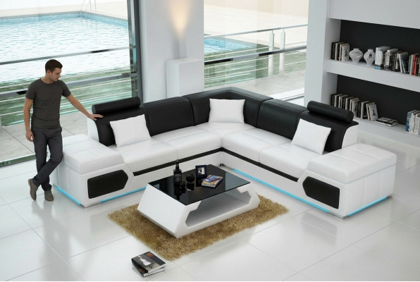Ledersofa an L-Form Couch Wunnlandschaft Eckssofa Garnitur Design Modern Sofa + USB
