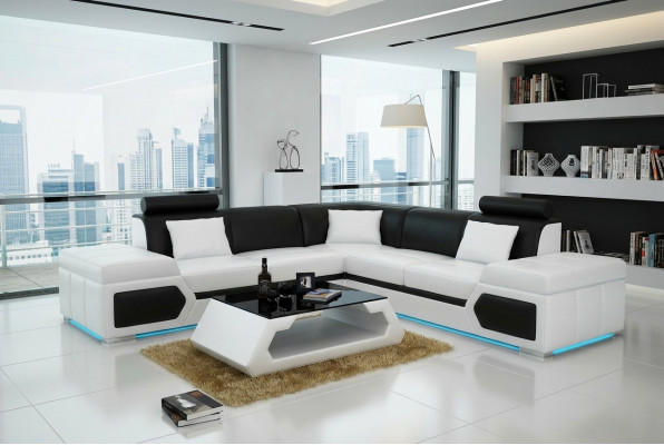 Ledersofa an L-Form Couch Wunnlandschaft Eckssofa Garnitur Design Modern Sofa + USB