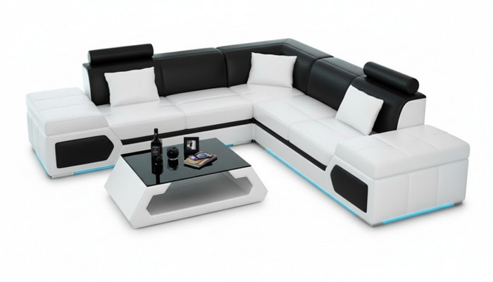 Ledersofa an L-Form Couch Wunnlandschaft Eckssofa Garnitur Design Modern Sofa + USB
