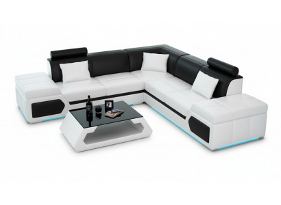 Ledersofa an L-Form Couch Wunnlandschaft Eckssofa Garnitur Design Modern Sofa + USB