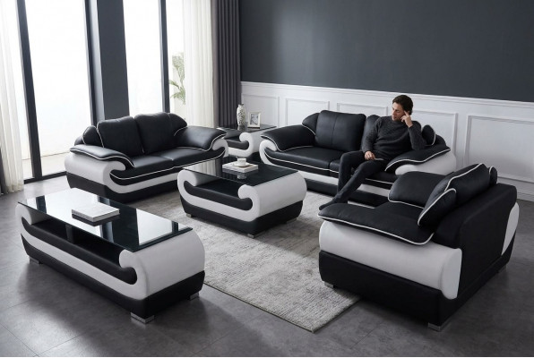 Soffagarnitur 5 Deeler. RTV Couch Dësch 321 Sëtzgarnitur Modern Fauteuil Sofa + USB