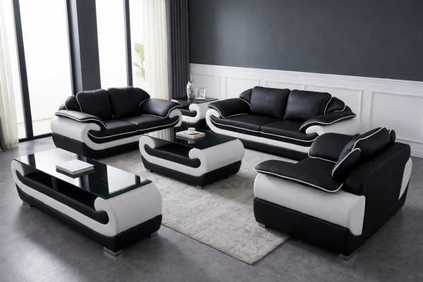 Soffagarnitur 5 Deeler. RTV Couch Dësch 321 Sëtzgarnitur Modern Fauteuil Sofa + USB