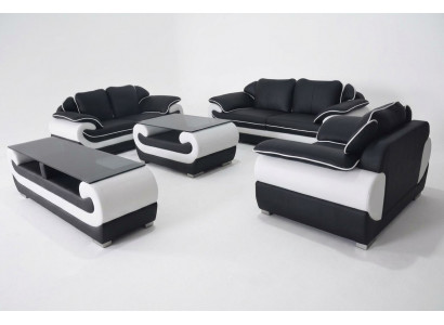 Soffagarnitur 5 Deeler. RTV Couch Dësch 321 Sëtzgarnitur Modern Fauteuil Sofa + USB