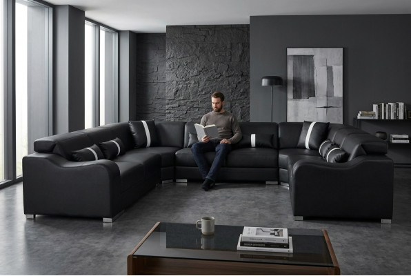 Leder Sofa Canapé USB Këssen Eck Garnitur Modern Wunnlandschaft U Form Design
