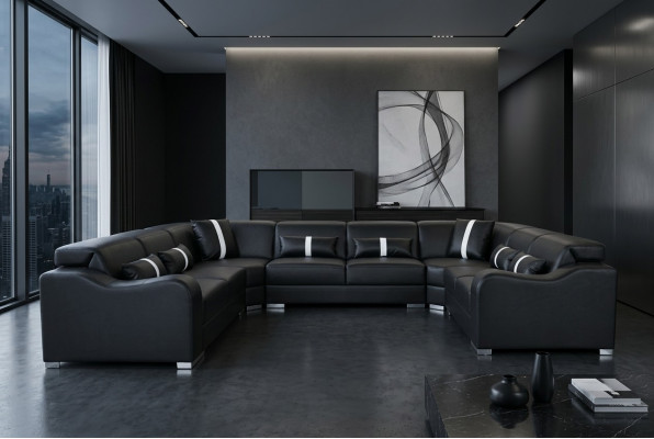 Leder Sofa Canapé USB Këssen Eck Garnitur Modern Wunnlandschaft U Form Design