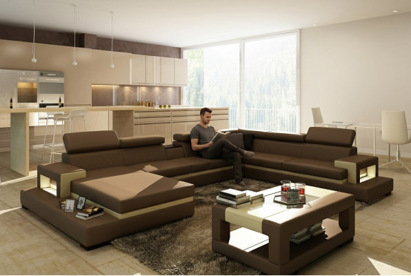 Ledersofa Sofa Ecksofa U-Form Canapé Wohnlandschaft Designer Sëtzeck LEONARDO-B