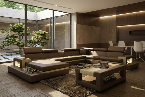 Ledersofa Sofa Ecksofa U-Form Canapé Wohnlandschaft Designer Sëtzeck LEONARDO-B