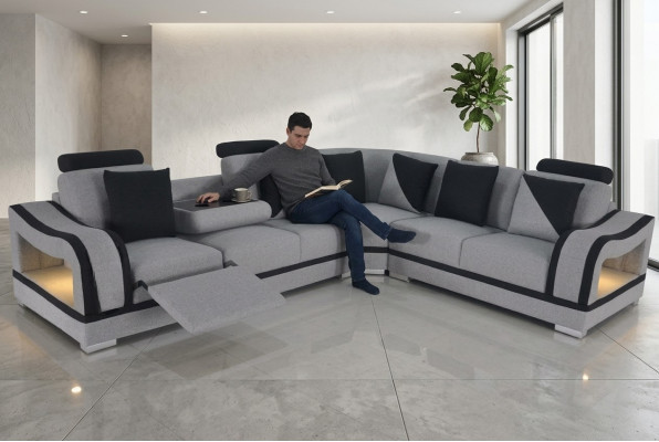 Moderne Textil Canapé Eckcouch Pouf Wunnzëmmer Ecksofa L-Form Wunnlandschaft USB