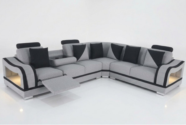 Moderne Textil Canapé Eckcouch Pouf Wunnzëmmer Ecksofa L-Form Wunnlandschaft USB
