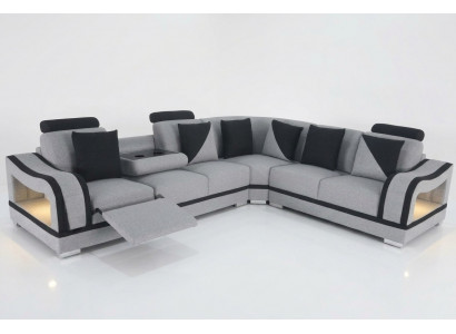 Moderne Textil Canapé Eckcouch Pouf Wunnzëmmer Ecksofa L-Form Wunnlandschaft USB